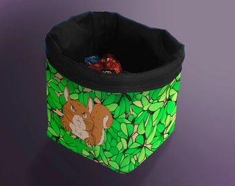Angry Squirrel Dice Bag, Square Base Freestanding Storage Bag for Tabletop Board Game Tokens and Tiles, RPG D&D Dice Gifts for Gamers