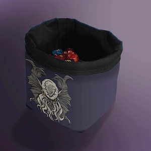 Cthulhu-zak voor dobbelstenen, zakje voor tegels, opbergtas, HP Lovecraft, zwart en grijs, vrijstaande omkeerbare opslag met trekkoord, Kraken, RPG D&D D20