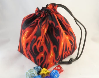 Fire Flames Dice Bag: Reversible Cotton Drawstring Pouch