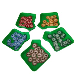 Set of 12 Board Game Token Trays, Stackable Universal Dishes with Funnel Scoop for Board Game Pieces and Components, Board Game Accessories