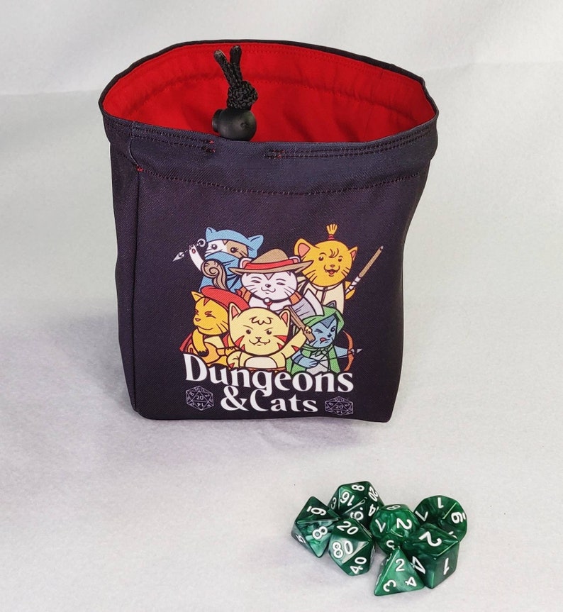 Cat D&D Dice Bag, Dungeons and Cat Tile Pouch, Bag of Holding, Treasure Nest, Board Game bag, Freestanding Cloth Bag, Drawstring Storage Bag