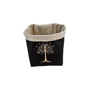 Tree of Gondor Lord of the Rings Bag, Reversible drawstring dice bag with toggle closure and square base. Ideal for D&D, board games, wargames. Features embroidered design and plain color side. Great gift for tabletop gamers