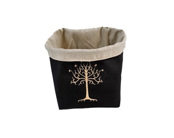 Elven Dice Bag - Tree of Gondor - Tile Pouch - Freestanding - Reversible Drawstring Bag - Handmade - RPG D&D Die Holder - Gift for Gamers