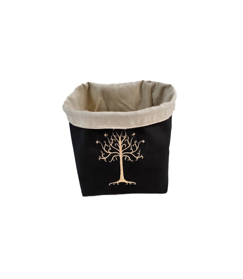 Tree of Gondor Lord of the Rings Bag, Reversible drawstring dice bag with toggle closure and square base. Ideal for D&D, board games, wargames. Features embroidered design and plain color side. Great gift for tabletop gamers