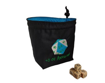 D20 Embroidered Dice Bag, Awesome Dice Bag, Square Base Freestanding Tabletop Bag, Treasure Nest, D&D Bag of Holding, Gift for Board Gamers