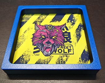 Square Dice Tray, Cyberpunk Wolf Rolling Tray for Tabletop Board Games DnD Gift