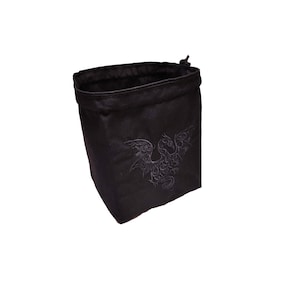 Black Dragon Dice Bag, Embroidered Freestanding Drawstring Bag for Tabletop Board Games, Birthday Gift for D&D Players, Dungeons and Dragons
