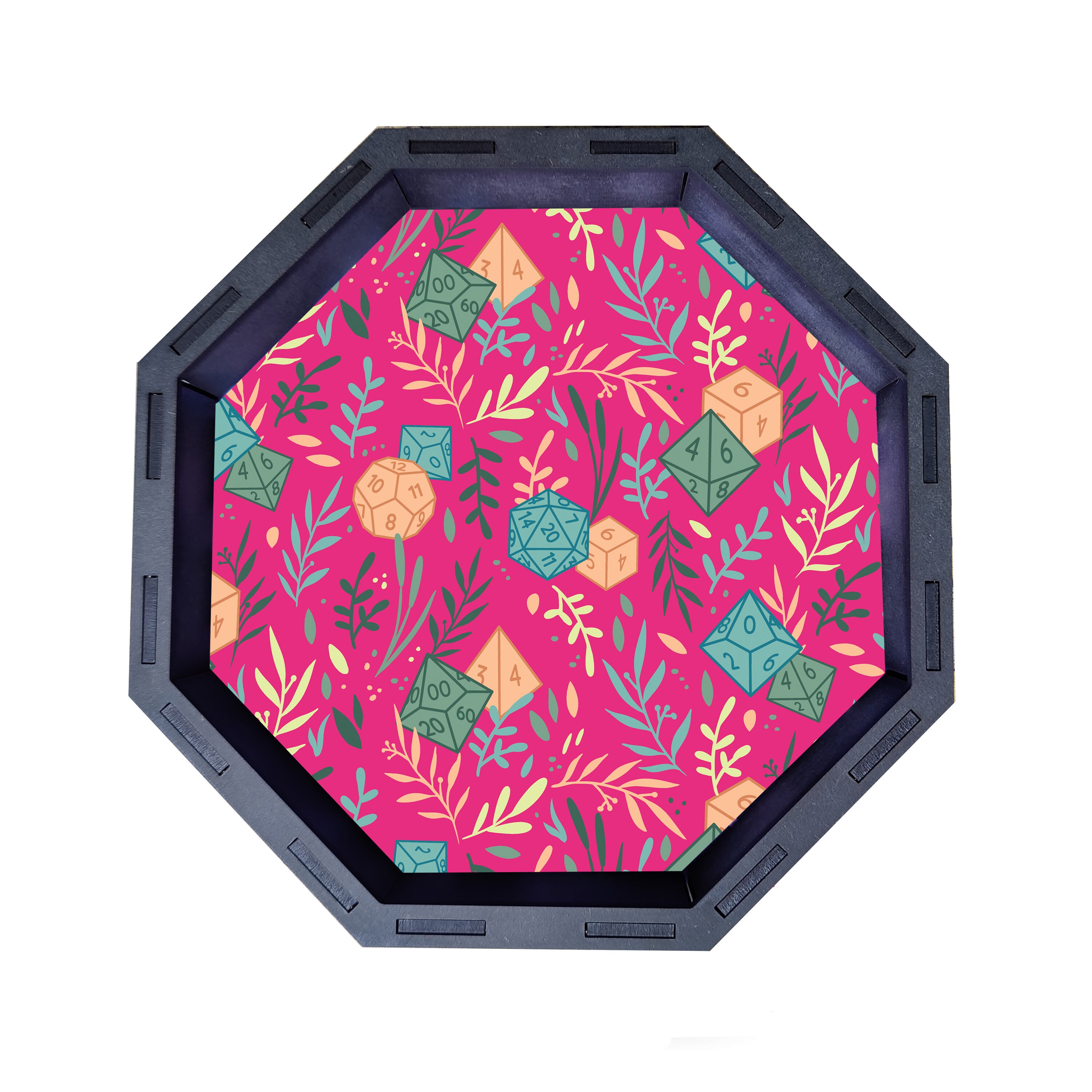 Black Pink Dice Pattern Dice Tray, Octagon Games Tray, Large Wooden