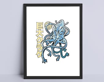 Art Print, D&D Art Print, Anime Squid Kraken Game Room Wall Poster, Desk Art Picture, Board Game Print, Tabletop Poster, Gift Idea for Game