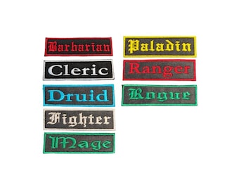D&D Class Embroidered Patch: Iron On or Sew On - Gamer Gift