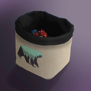 Forest Bear Dice Bag, Tile Drawing Pouch, Bag of Holding, Treasure Nest, Board Game bag, Freestanding Drawstring Storage Bag for D&D Games