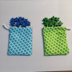 Individual Meeple Pattern Storage Bags, Storage Pouches for Carcassonne Meeples, Board Game Storage, Printed Token Bags for Tabletop Gaming