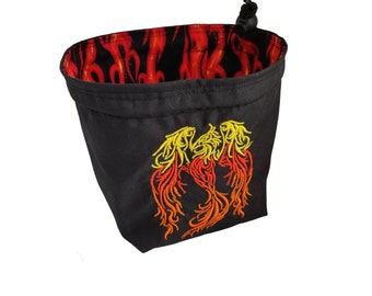 Phoenix Dice Bag, Embroidered Tabletop Gaming Pouch Board Games, D&D Drawstring Bag of Holding, Gaming Accessories Gifts