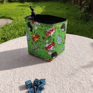 Freestanding Square Dice Bag Comic Book Green Pop Art Tile Pouch Cotton Reversible Handmade Gifts for Gamers Drawstring Bag image 2