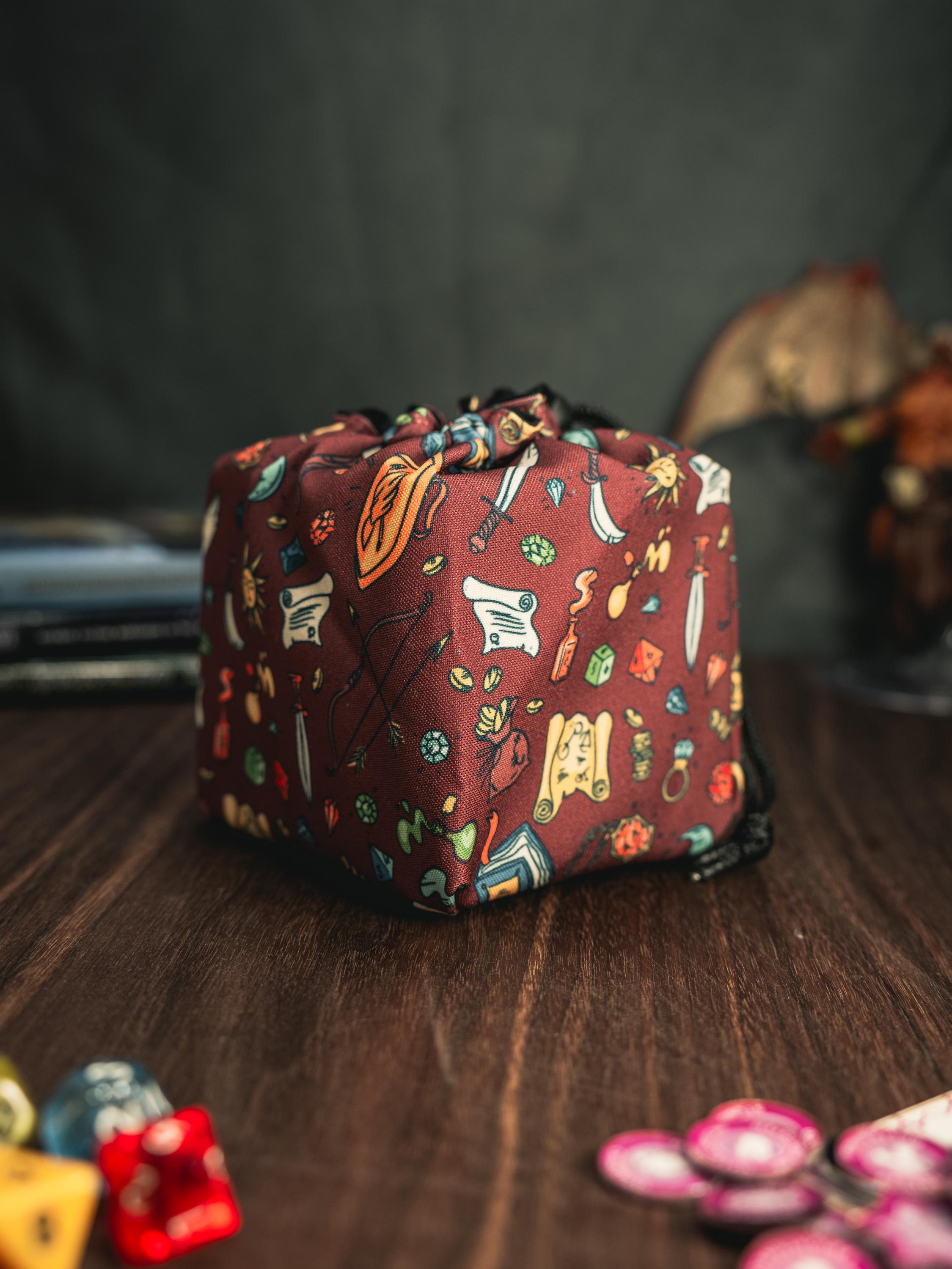 D&D Dice Bag, Role Playing Games Tile Pouch, Bag of Holding, Treasure Nest, Board Game bag, Freestanding Drawstring Storage bag for DnD Dice
