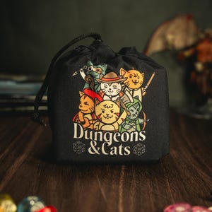 Katzen Würfel Tasche für DND Dungeons and Dragons Würfel Beutel RPG Würfel Tasche Geschenk D&D Player Tabletop Gaming Accessoire Kordelzug Aufbewahrung Freistehend