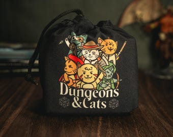 Cat Dice Bag for DND Dungeons and Dragons Dice Pouch RPG Dice Bag Gift D&D Player Tabletop Gaming Accessory Drawstring Storage Freestanding