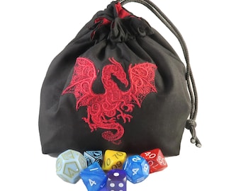 Steve Jackson Games Würfeltasche „Drache“ In Rot – Inkl. 2 Speziellen Würfeln, Für über 100 Würfel, Mit Schwarzem Satinfutter