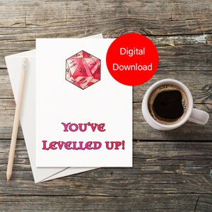 Você subiu de nível, download digital, impressão em casa, cartão de felicitações, cartão de agradecimento de aniversário para jogadores de D&D, jogos de tabuleiro de mesa DnD