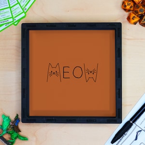 Meow Cat Rolling Dice Tray, D&D RPG Gaming Wooden Dice Tray, Table Top Rolling Tray for dice games like Yahtzee, Gift for Gamers