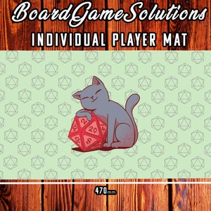 Tapis de jeu à motifs, motif chat avec motif D20, tapis de table pour cartes en néoprène imprimé pour jeux sur table, tapis de joueur individuel pour jeux de société de voyage