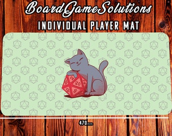 Patterned Playmat, Cat with D20 Pattern, Printed Neoprene Card Table Mat for Tabletop Gaming, Individual Player Mat for Travel Board Games