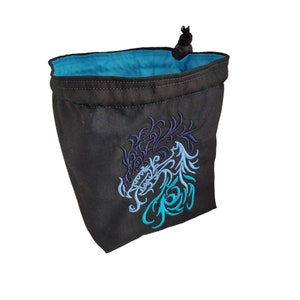 Ice Dragon Dice Bag - D&D Dice Bag - Meeple Bag - Tile Pouch - Freestanding Cotton - Bag of Holding - Drawstring - Handmade - TableTop Bag