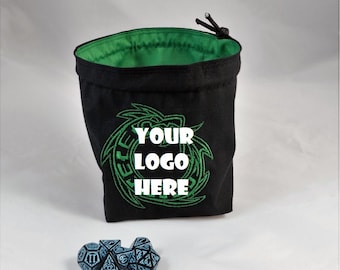 Custom Logo Dice Bag - D&D Dice Bag - Meeple Bag - Tile Pouch - Freestanding Cotton - Bag of Holding - Drawstring - Handmade Table Top Bag