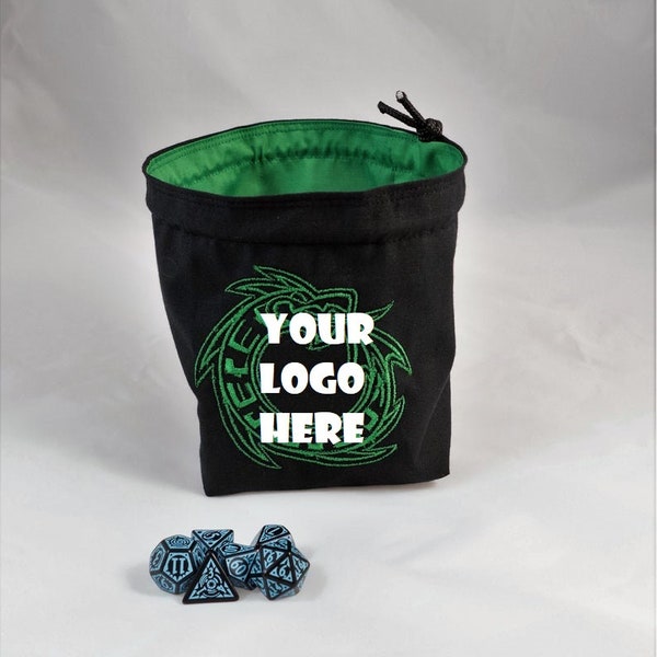 Custom Logo Dice Bag - D&D Dice Bag - Meeple Bag - Tile Pouch - Freestanding Cotton - Bag of Holding - Drawstring - Handmade Table Top Bag