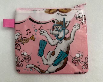 Upcycled Pink Cat Treat Zipper Pouch/Unique Coin Purse