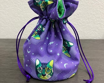 Green Cat Drawstring Dice Bag