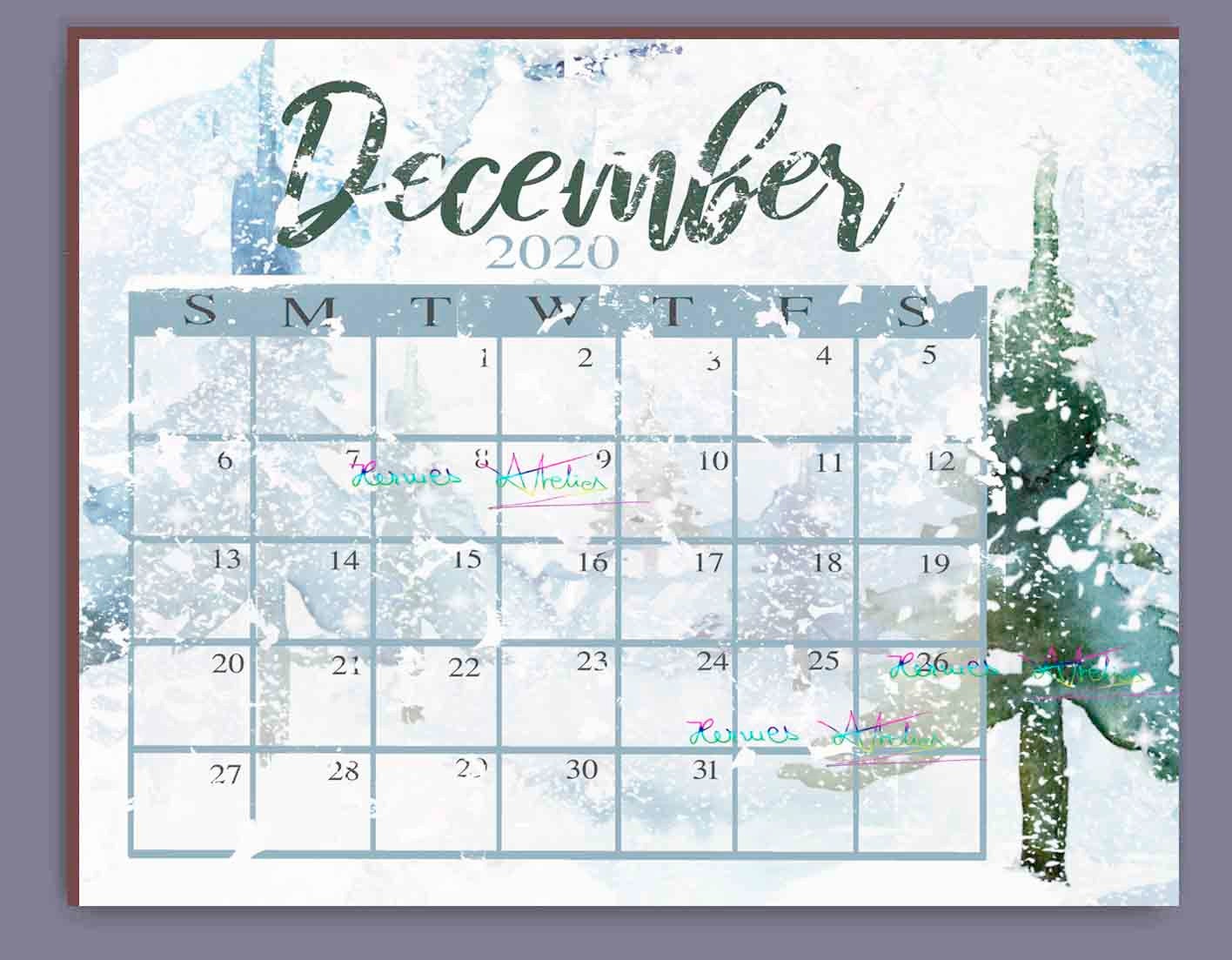 Snowy December 2020 Printable Calendar Winter Theme Etsy