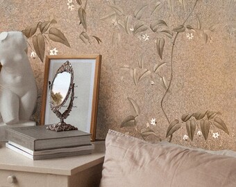 Peel and Stick Leaves Wallpaper, Vintage Art Deco, Removable Vinyl