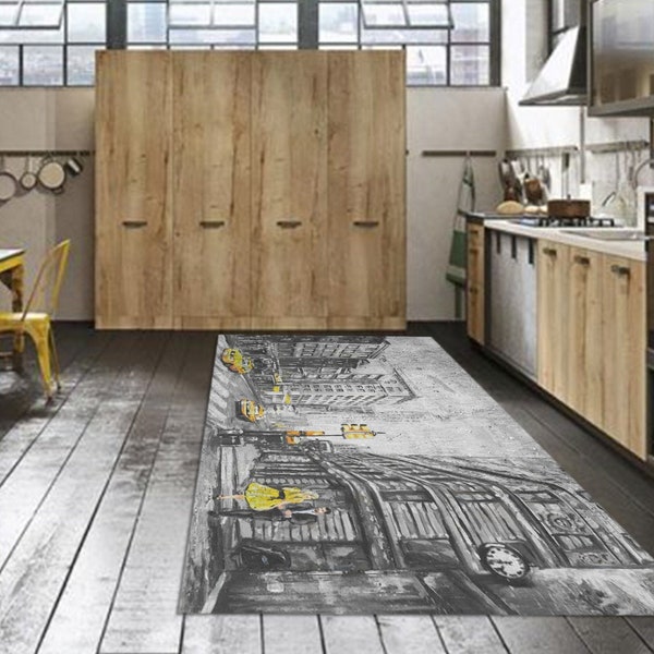 New York City Vinyl Kitchen Floor Mat - Printed Area Rug for Linoleum, PVC Carpet Alternative, Home decor, Linoleum Teppich, printed mat