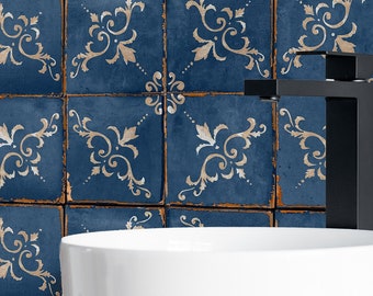 Blue Machuca Vintage Tile Stickers - Spanish Peel & Stick Backsplash and Floor Tiles,Durable and Waterproof!!