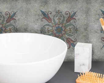 Vintage Floral Tile Stickers, Peel and Stick Backsplash Decals