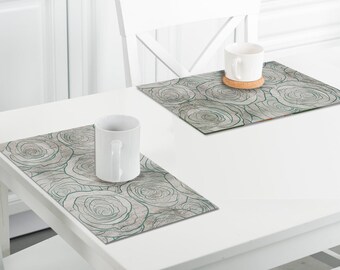 Juego de manteles individuales de vinilo con diseño floral en tonos grises