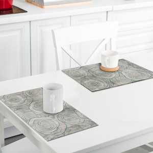 Grey Vinyl Placemats Set of 4-12, Designer Table Placemats Set, Rose Placemats, Dining Table Mats Set, Wipeable Placemats Set