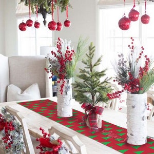 Christmas Vinyl Runners, Long Red Table Runner, Table Decorations, Dining Table Setting, Table Centerpieces, Red Tableware, Xmas Table Decor