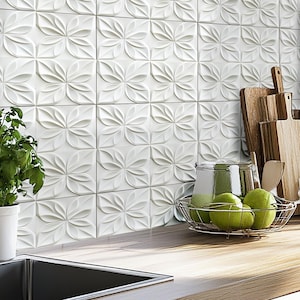 Textured 3D White Flower Vinyl Peel and Stick Tile Decal