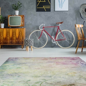 Floral Floor Mat, Living Spaces Area Rug, PVC Vinyl Mat, Vinyl Floor Rug, Linoleum Teppich, Large Area Rug, Living Room Carpet