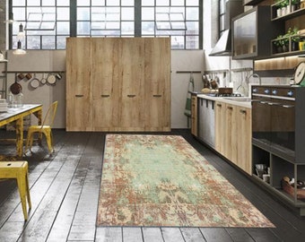 Oriental Vinyl Kitchen Floor Mat, Washable PVC Area Rug