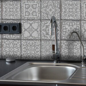 Concrete Vintage Tile Stickers Gray Machuca Spanish Kitchen Tile Peel and Stick Floor and Backsplash Stickers Durable Waterproof for Bath