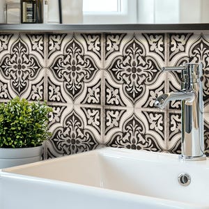 Vintage tegelsticker met steenachtige look, zwartbeige tegelsticker, Peel & Stick backsplash en vloertegels, keukentegels, duurzaam, waterdicht!