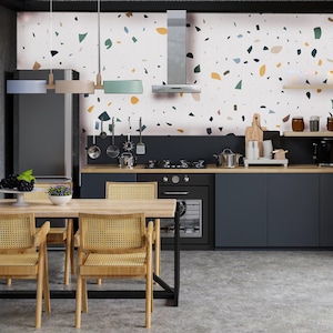 Carta da parati multicolore Boho Terrazzo, carta da parati tradizionale preincollata, carta da parati staccabile e incollata, terrazzo moderno, carta da parati rimovibile