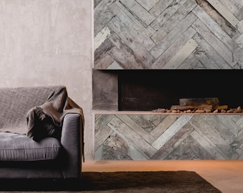 Herringbone Wood Peel and Stick Wallpaper, Rustic Gray Removable Wall Mural