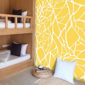 Yellow Geometric Stencil For Wall, Extra Large Wall Stencil Design, 3d Wall Mural, Removable Canvas Wallpaper, Peel and Stick Wallpaper