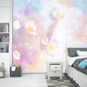 Self Adhesive Daisy Wallpaper, Floral Baby Room Wall Decals, Canvas Peel & Stick Wallpaper, Removable Vinyl Wallpaper, Nature Wallpaper