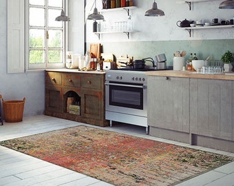 Roter Teppich, abstrakter Teppich, Linoleum Teppich, Bodenmatte, Bodenmatte, Boho Teppich, Linoleum Teppich, Vintage
