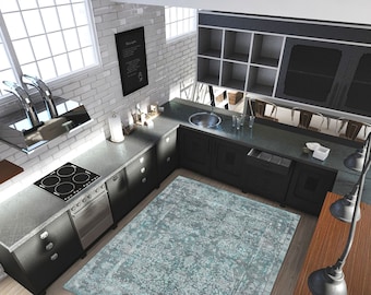 Modern Linoleum Kitchen Floor Mat, Washable Vinyl Rug